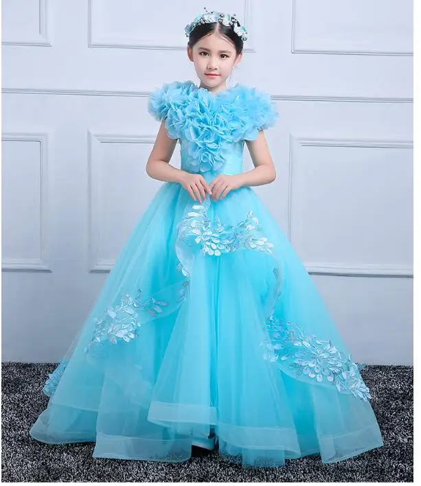 

Girls Pageant Formal Dresses 2018 Long Model Catwalk Gauze Prom Ball Gowns Flowers Girls Princess Dress Kids Host Party Dress