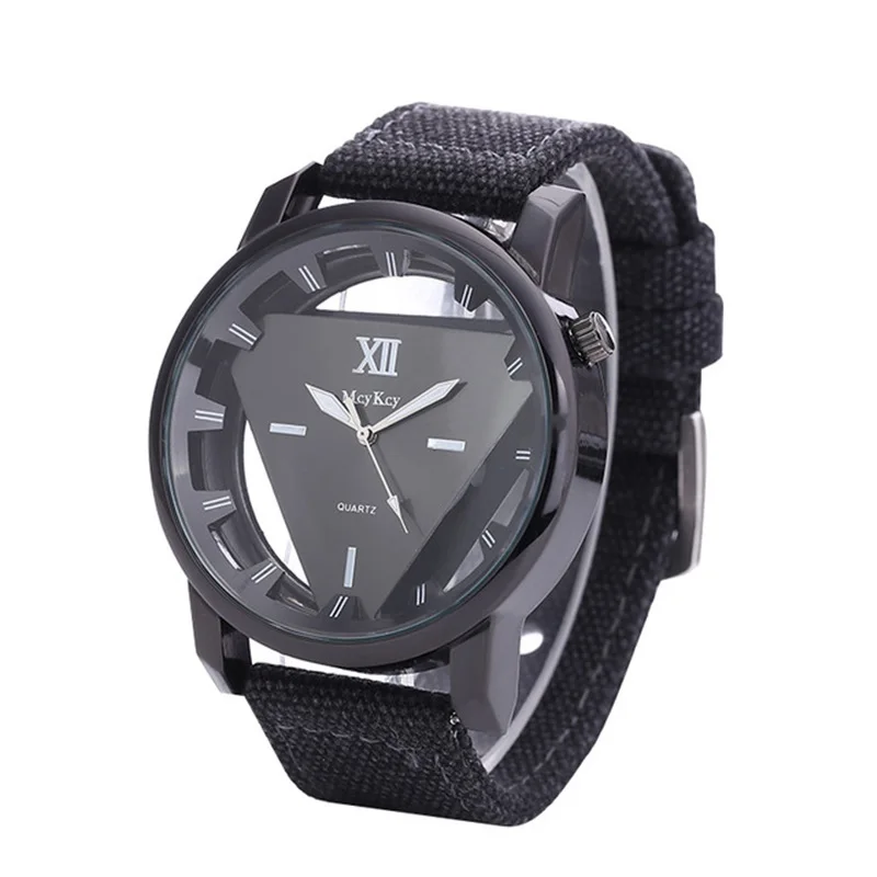 

2018Luxury Brand Male Skeleton Watches Triangle Watch New Style Unisex Simple Canvas Strap Quartz Wrist Watch Gift clock relogio
