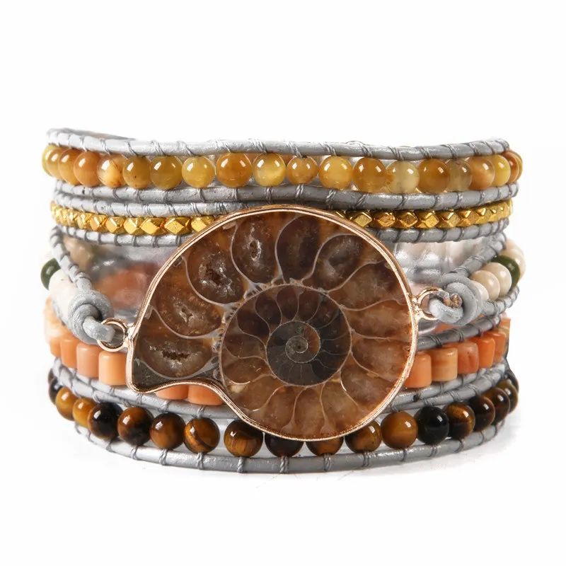 

Unique 5 Wraps Natural stone Leather Bracelet Exquisite Mix Stones Women Fashion Wrap Bracelet Boho Bracelet Jewelry Drop ship