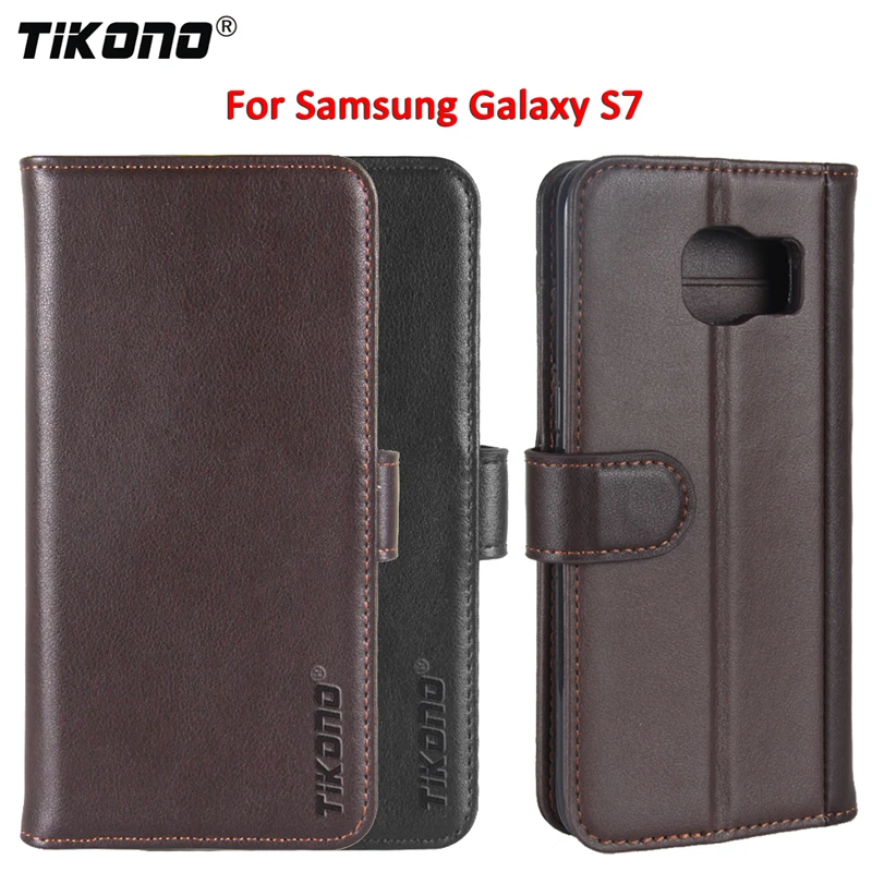 

Tikono Flip Luxury Genuine Leather Cover Case for Samsung Galaxy S7 G9300Case Wallet Card Slot Back TPU Case for Galaxy S7