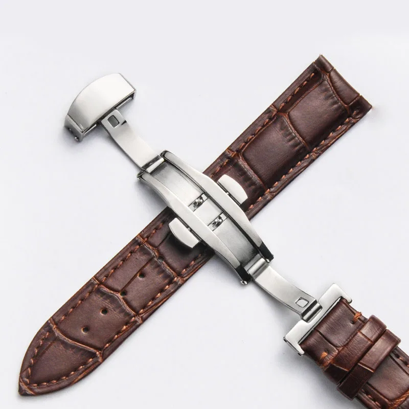 Genuine Leather Watchband with Butterfly Clasp Band Croco Grain Bracelet for Pulseira Watch Strap Replacement Wristbands 12-24mm