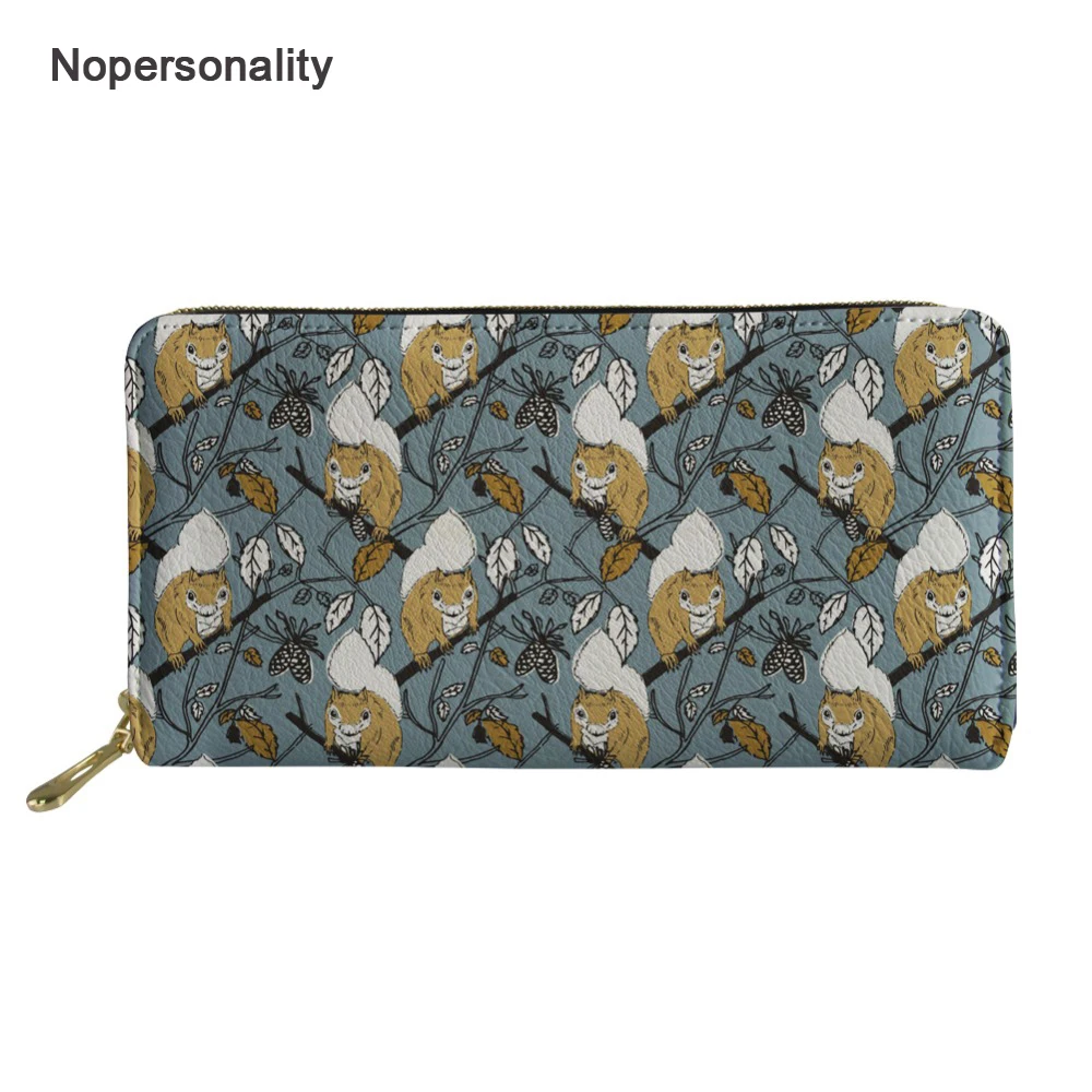 

Nopersonality Designer Forest Squirrel Print Leather Purse Wallet for Women Cute Female Ladies Credit Card Holders Long Purse