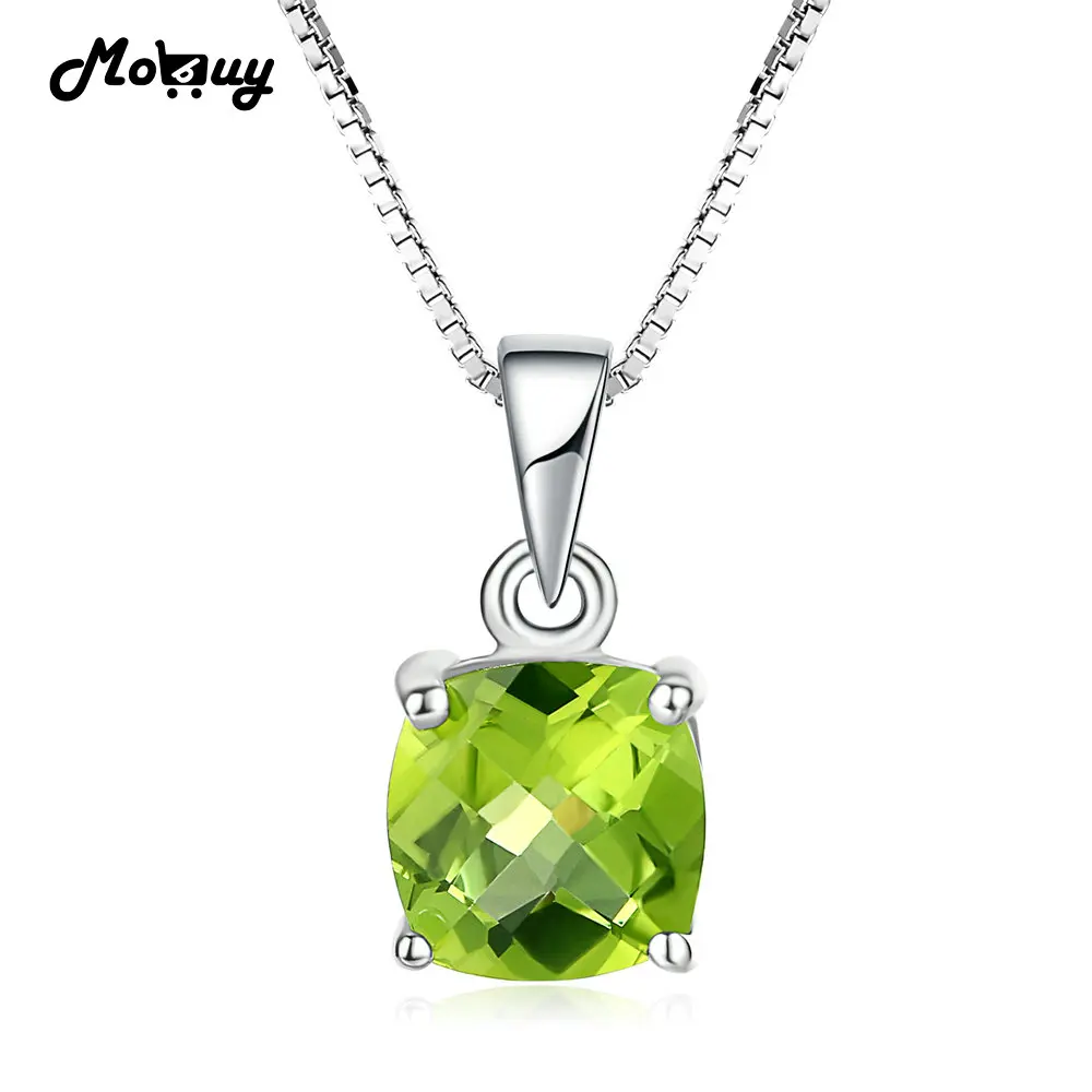 

MoBuy MBNI037 Square Cut Natural Gemstone Peridot Lattice Necklaces &Pendants 925 Sterling-Silver-Jewelry White Gold Plated Gift