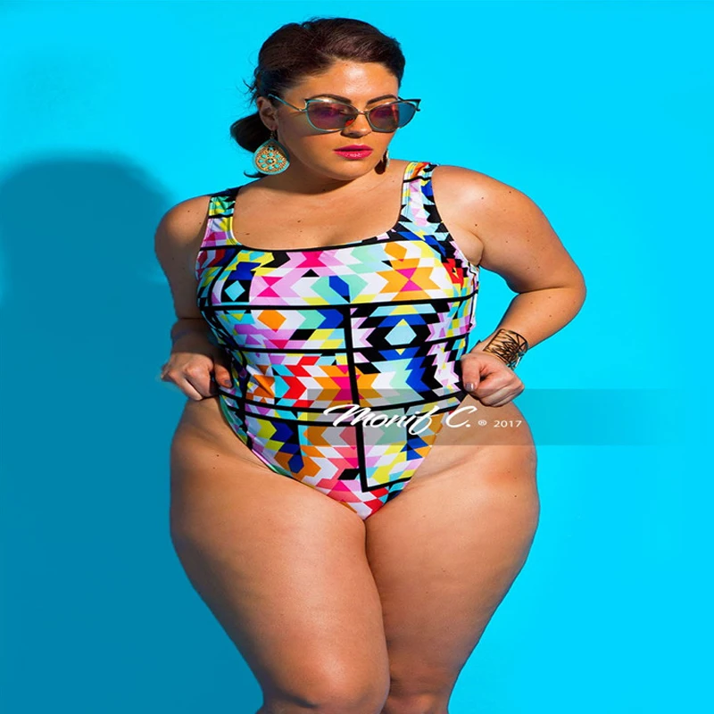 SIWMMART European Style Bikinis Stitching Large Size Swimwear Cut Size