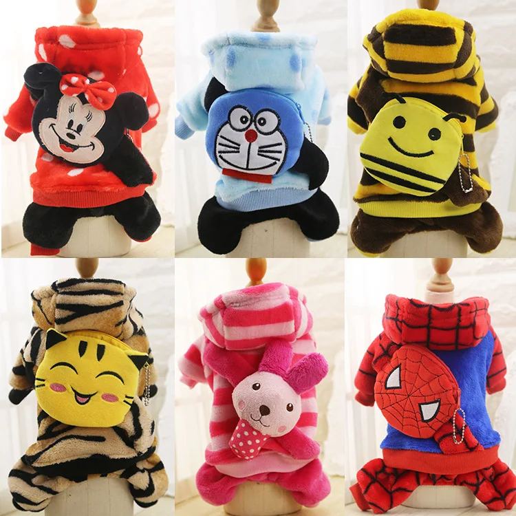 

Hot sale 4 legs Dog Clothes Flannel Winter Pet Dog Clothes With Small Cartoon Pockets For Pet Small Big Larger Dog Coat