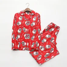 Женская красная пижама с длинными рукавами, на Рождество, Новый Год, овечья шерсть, хлопок, эластичный пояс, свободная, S87394