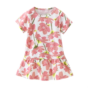 

2019 Summer Girl Ball Gown Baby Pattern Print Dress Children's Cute Pink Flower