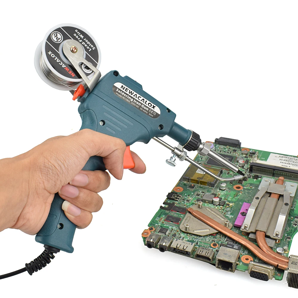 NEWACALOX Automatic Send Tin Electrical Soldering Iron Gun Welding Tool with Tin Wire Desoldering Pump EU 220V 60W Repair Tools
