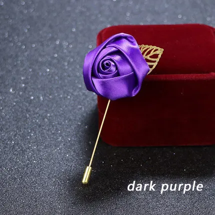 dark purple Новая брошь металлическая Мужская нагрудная палочка булавка цветок розы листья бутоньерка ткань мужской костюм Свадебная вечеринка украшения - Цвет: dark purple