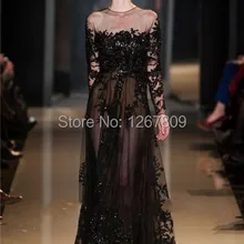 Новое поступление Elie Saab черные сексуальные роскошные вышитые бисером прозрачные кружевные Кристаллы Вечерние платья платье на заказ