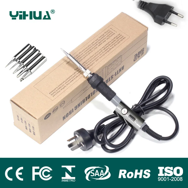 

YIHUA US EU plug 110V/220V 60W Temperature Adjustable Electric Welding Solder Soldering Iron Handle Heat Pencil With 5pcs Tips