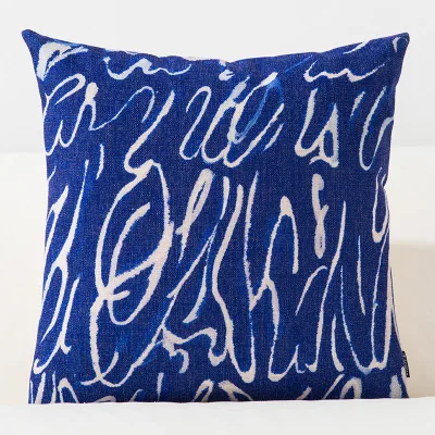 Средиземноморская синяя наволочка домашние декоративные подушки простой геометрический льняной чехол для подушки диван подушка на стул - Цвет: F