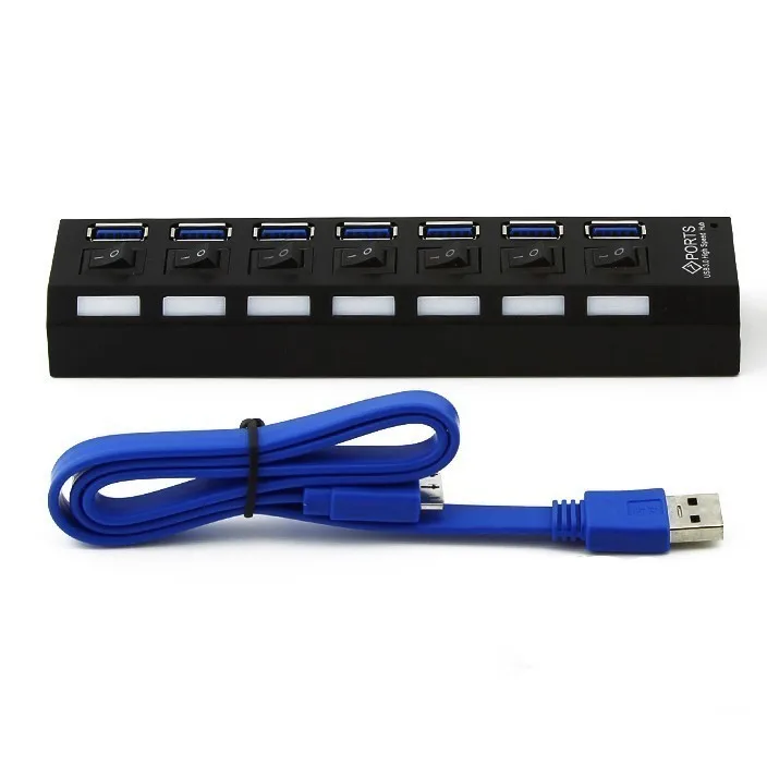 Usb 3,0 концентратор 7 многожильный Порты в одном Combo Micro Usb3.0 вцв сплиттер с стандарта Австралии/ЕС/США/адаптер питания стандарта Великобритании светодиодный автомобильные наклейки для ПК - Цвет: Hub Only