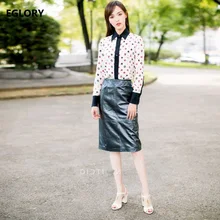 New 2018 Spring font b Skirt b font Suits Ladies Sweethearts Print Shirts High Quality PU