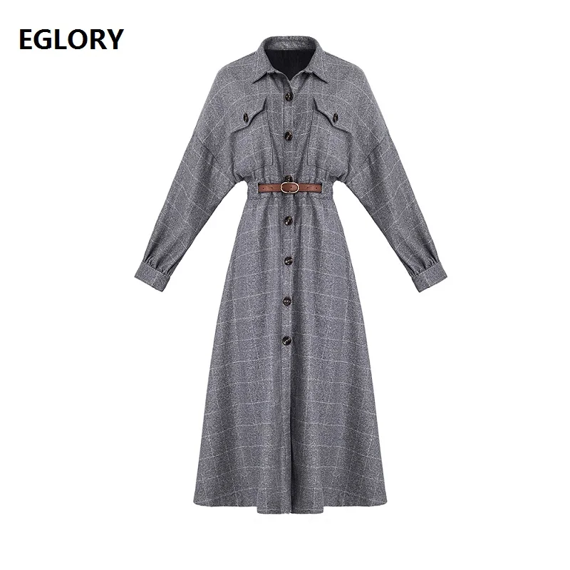 Robe Femmes Manches Marque La Haute souris Vintage Mode 2019 Longues Chauve Casual À Ceinture Avec Qualité Imprimer Plaid Printemps qntwwfgX
