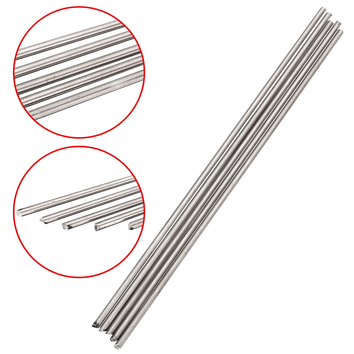 5pcs Titanium GR5 Welding Rods 250*4mm Silver Round Bar Lightweight