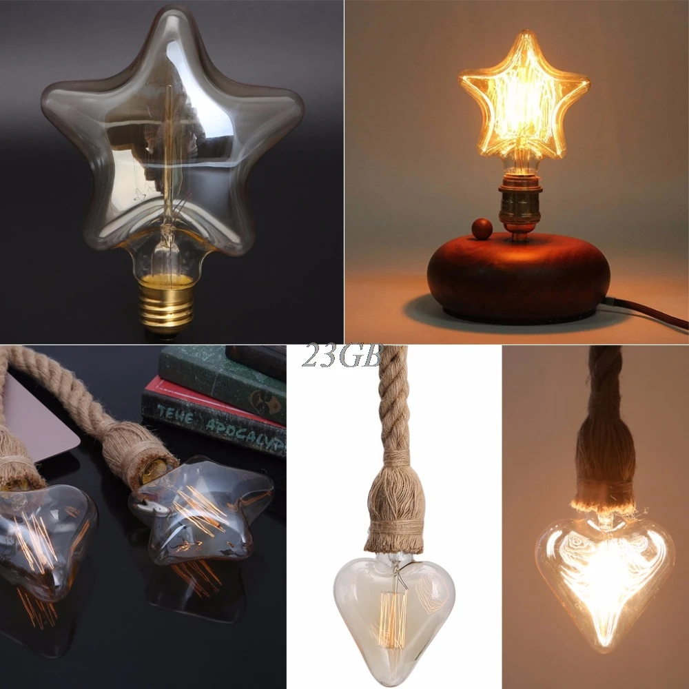 

Vintage Decorative Light Bulb E27 Star/Heart Incandescent Bulb Retro Edison Bulb A20