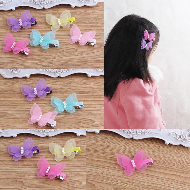 

New Children's Colorful Bow Cute Girl Butterfly Hairpin Tiara Pearl Baby Princess Hair Clips For Children Acessorio De Cabelo T