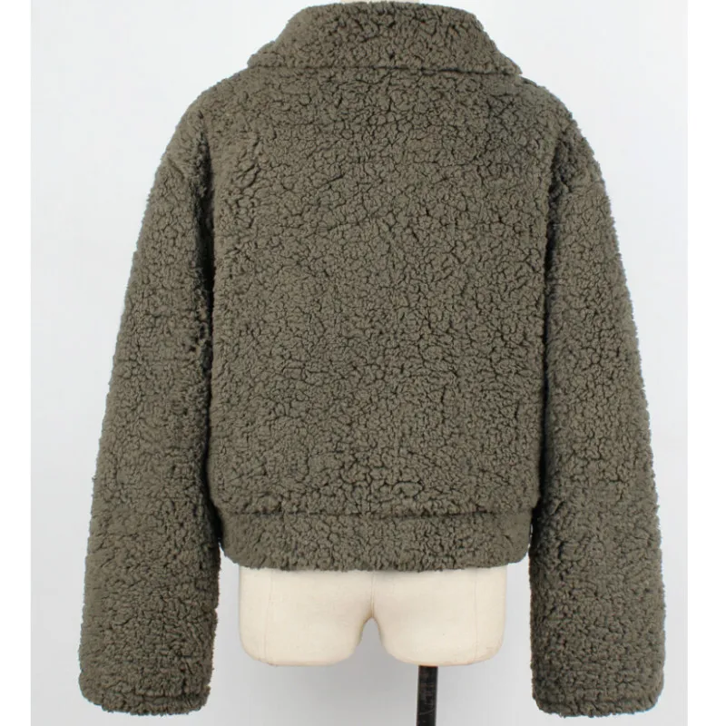 hirigin Autumn Women Fleece Fur Jacket Full Zipper Turn-down Collar Oversized Plush fabric Warm Coat Cool Ladies Solid Jacket