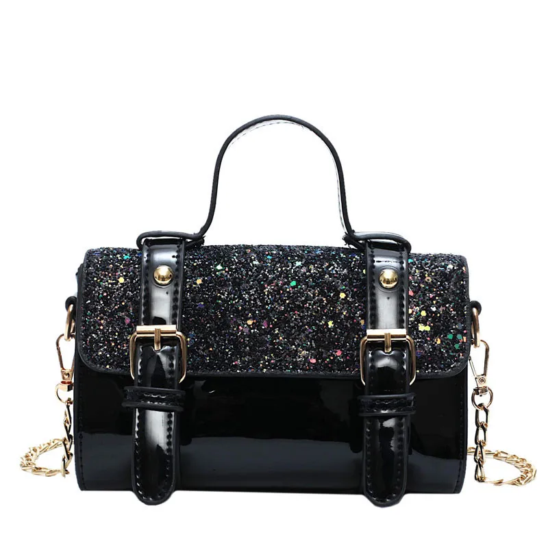 

Fashion Sequin Shoulder Bags Women Retro Patent Leather Messenger Bags Ladies Belt Boston Handbag Sac A Main Femme Crossbody Bag