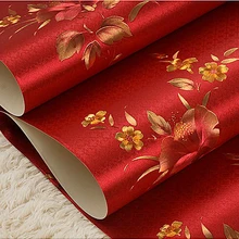 Винтажные китайские красные цветочные обои, роскошные романтические обои для гостиной, спальни, Золотая фольга, обои в рулоне, настенная бумага