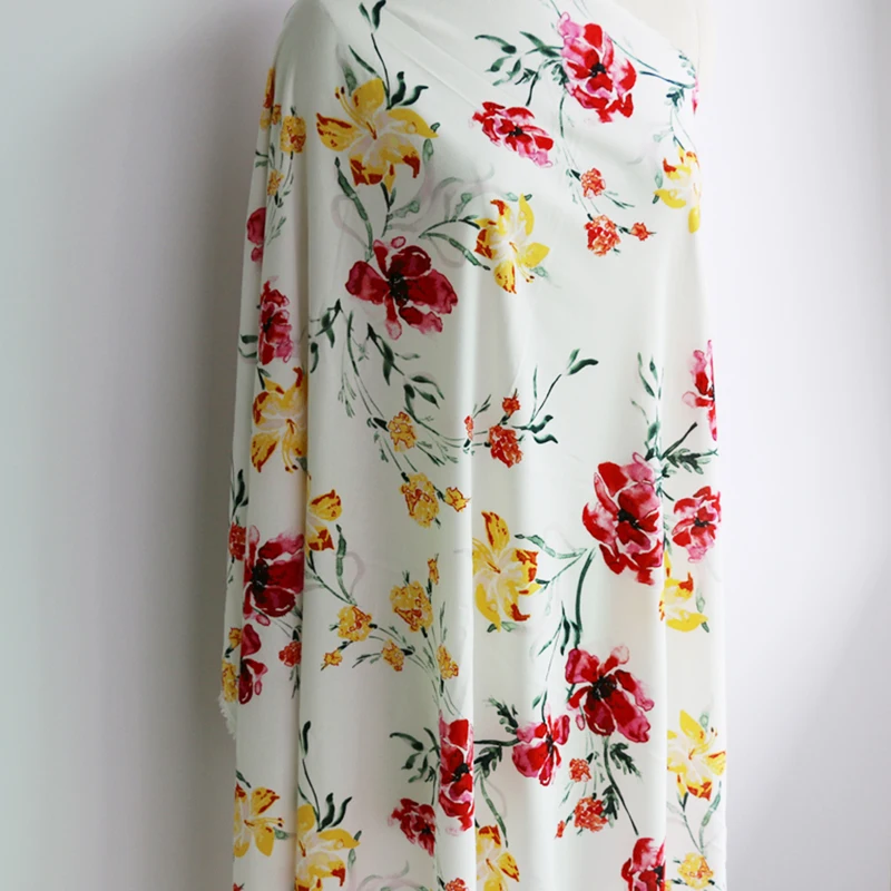 50cm*145cm vintage floral viscose rayon fabric cloth diy clothes crepe cotton material thin summer dress soft