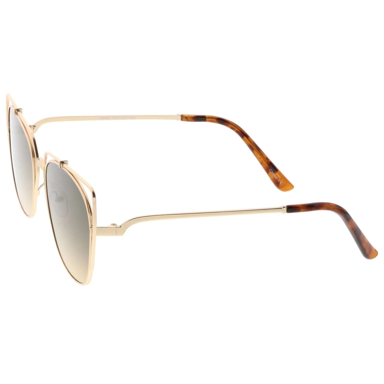 Women's Open Metal Cat Eye Sunglasses With Square Flat Lens And Slim Curved Arms (2)