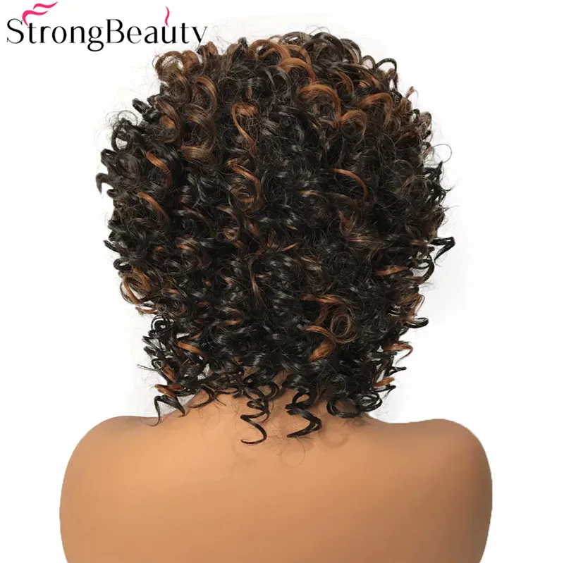 Сильный красота короткий парик фронта шнурка синтетические волосы для женщин вьющиеся темно-коричневые парики - Цвет: P2-30