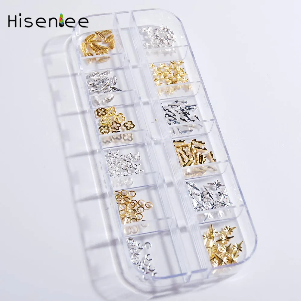 

2018 Nail Decoration Nail Metal Wind Gold/Silver Hybrid Fashion Shiny Vintage Feather / Hollow Circle / Bow /Star /Abstract Etc
