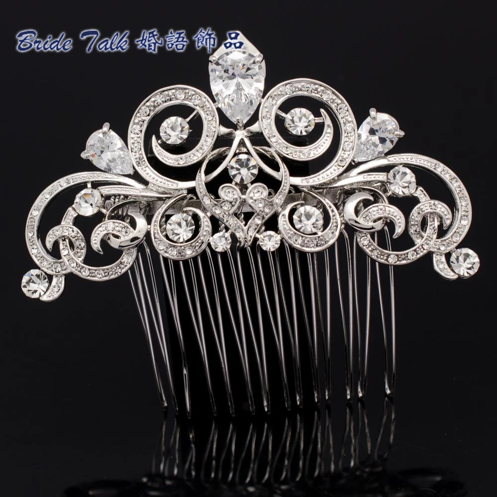 Vintage Style Flower Hairpins Hair Comb Rhinestone Crystal Drop CZ Zircon Wedding Accessories Hair for Women
