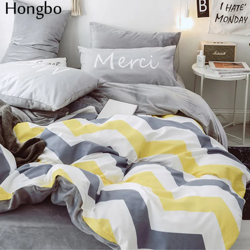 Hongbo хлопок+ фланель многофункциональный AB с обеих сторон Серый Белый Желтый волнистый узор зимний пододеяльник