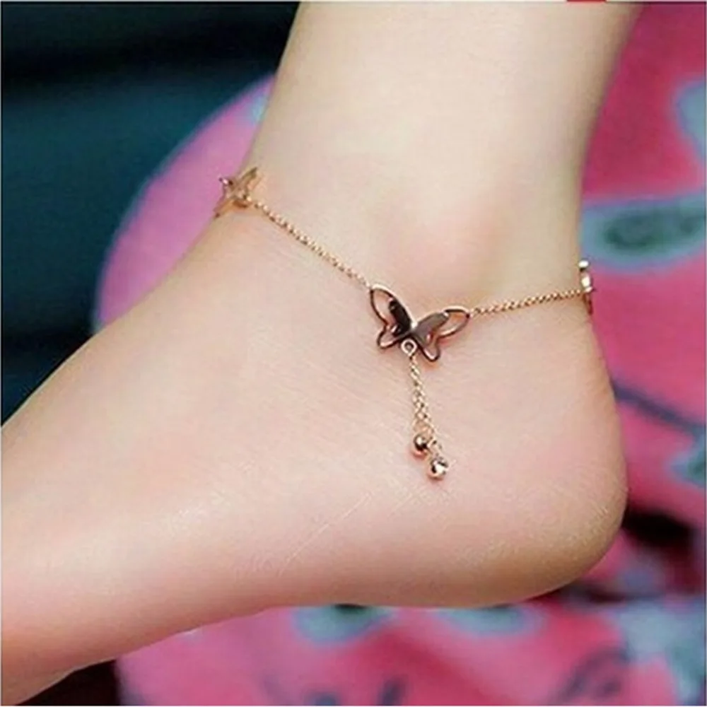 Gold Butterfly Ankle Bracelet Sandal Anklet Foot Jewelry Jewellery Chain Beach U
