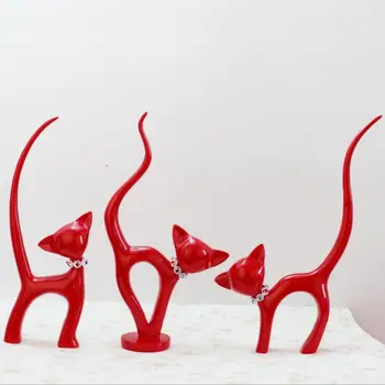 

3pcs Kawaii Creative Red Cat Home Decoration Resin Craft Figurines Cat Ornament Festive Craft Gift Miniature Animals for Friends