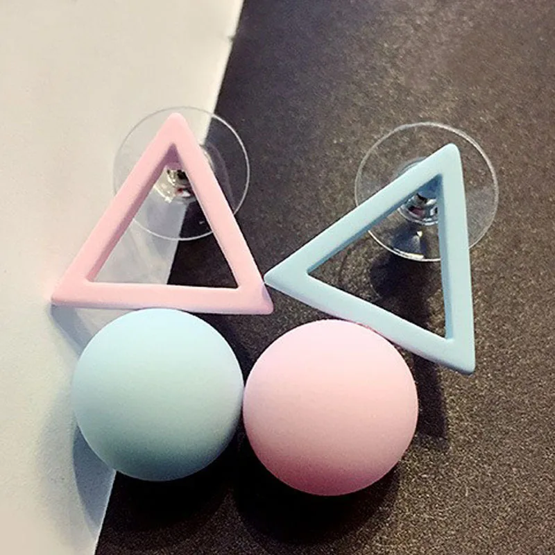 

LNRRABC 2017 Sale 1Pair Simple Triangles Ball Different Candy Color Earrings For Women Fashion Stud Earrings
