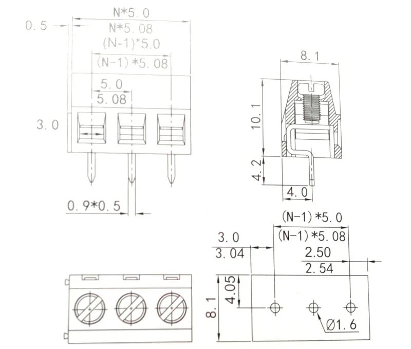 WJ127 pitch 5.0mm size