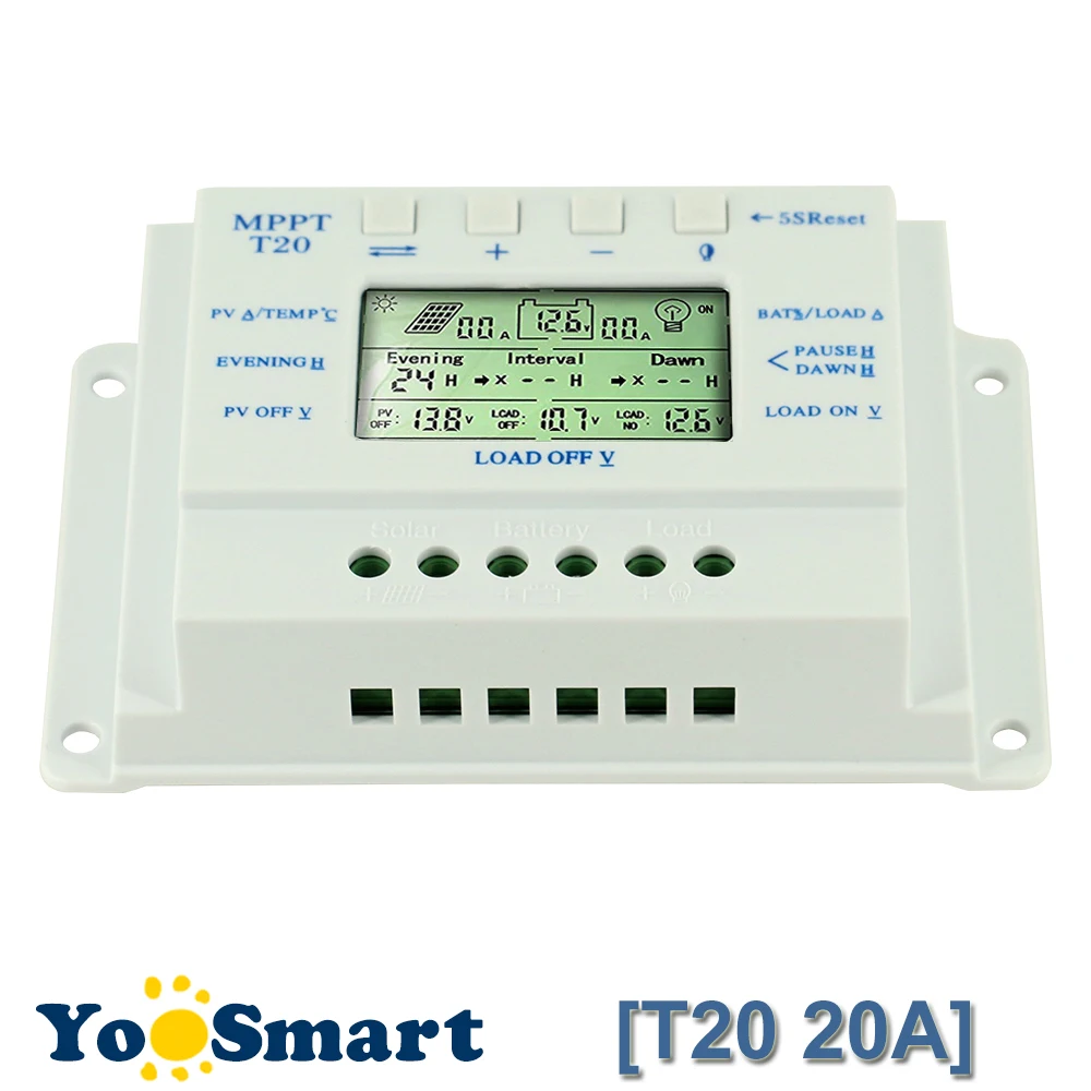 

20A Solar Charge Controller 12V 24V LCD Solar Panel Regulator Dual Timer Function for Solar Lighting System Solar Controller T20