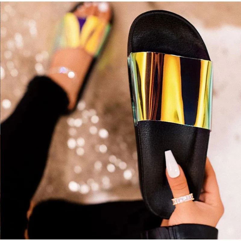 

Summer Women Flat Slippers Candy Color Soft Jelly Shoes Transparent Bling Slides Female Open Toe Flip Flops Beach Shoes