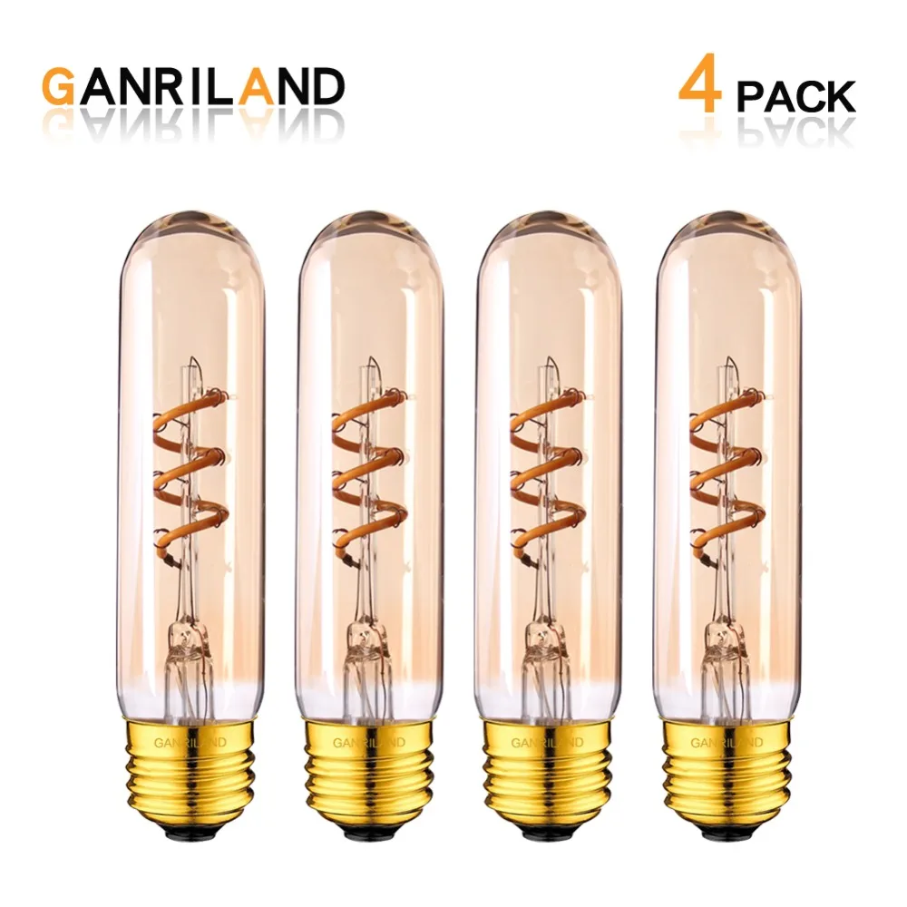 Ganriland E27 Led Lamp Tubular T30 130mm Spiral Led Filament Flexible Bulb Edison 3w 2200k