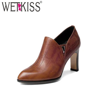 

WETKISS Embossed High Spike Heel Women's Shoes Cow Leather Pumps New Arrival Zipper Ladies Pumps Pointed Toe Female Shoes 2018