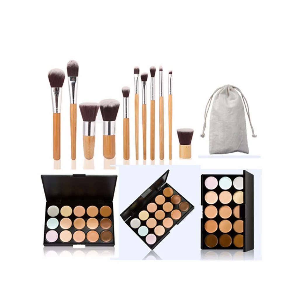 Contouring Kit With 11Pcs Bamboo Makeup Brush Set