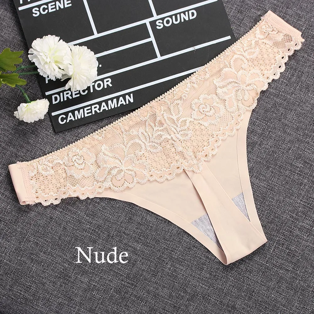 1pcs Women Sexy G-string Thongs Lace Floral Sheer Breathable Low Waist Underwear Soft Lingerie Ice Silk Briefs Seamless Panties