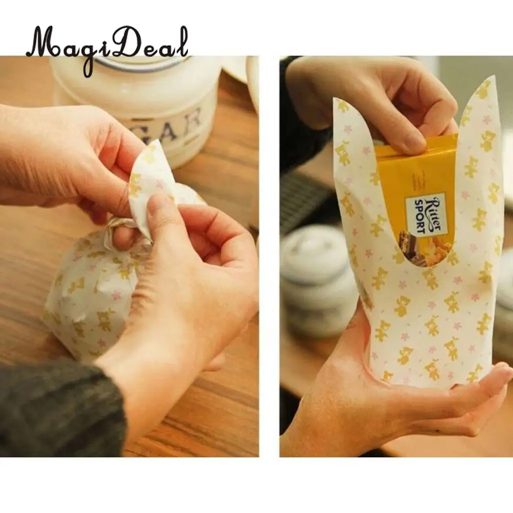 MagiDeal 50pcs/Lot Kawaii Rabbit Bunny Ear Bakery Cookie Treat Bags Biscuit Packaging Bag Self-adhesive Party Gift Bag