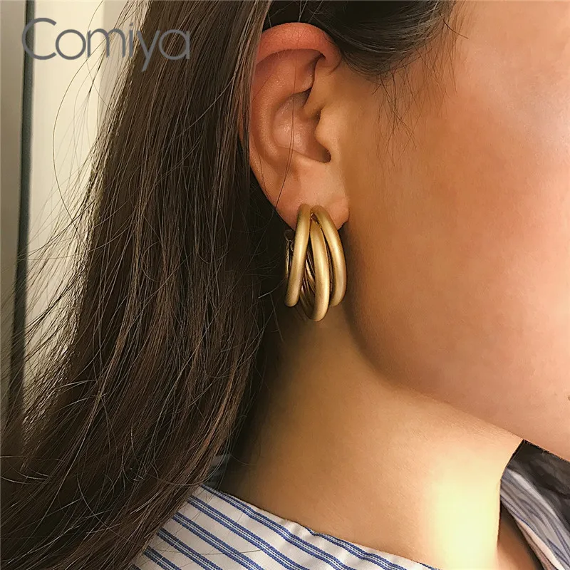 

Comiya Drop Earrings Korean Gold Silver Color Zinc Alloy Round Aros Brincos Vintage Big Accessories Dangle Earring Feminino