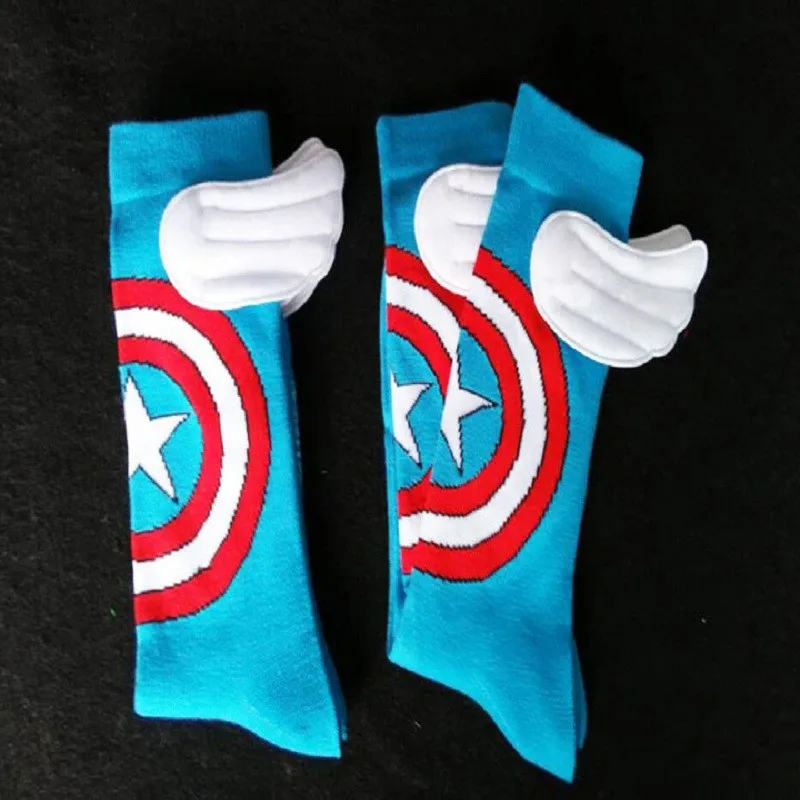 Настоящие хлопковые Стандартные носки повседневные Новые ручной работы крылья Капитан Америка пара Движение носки