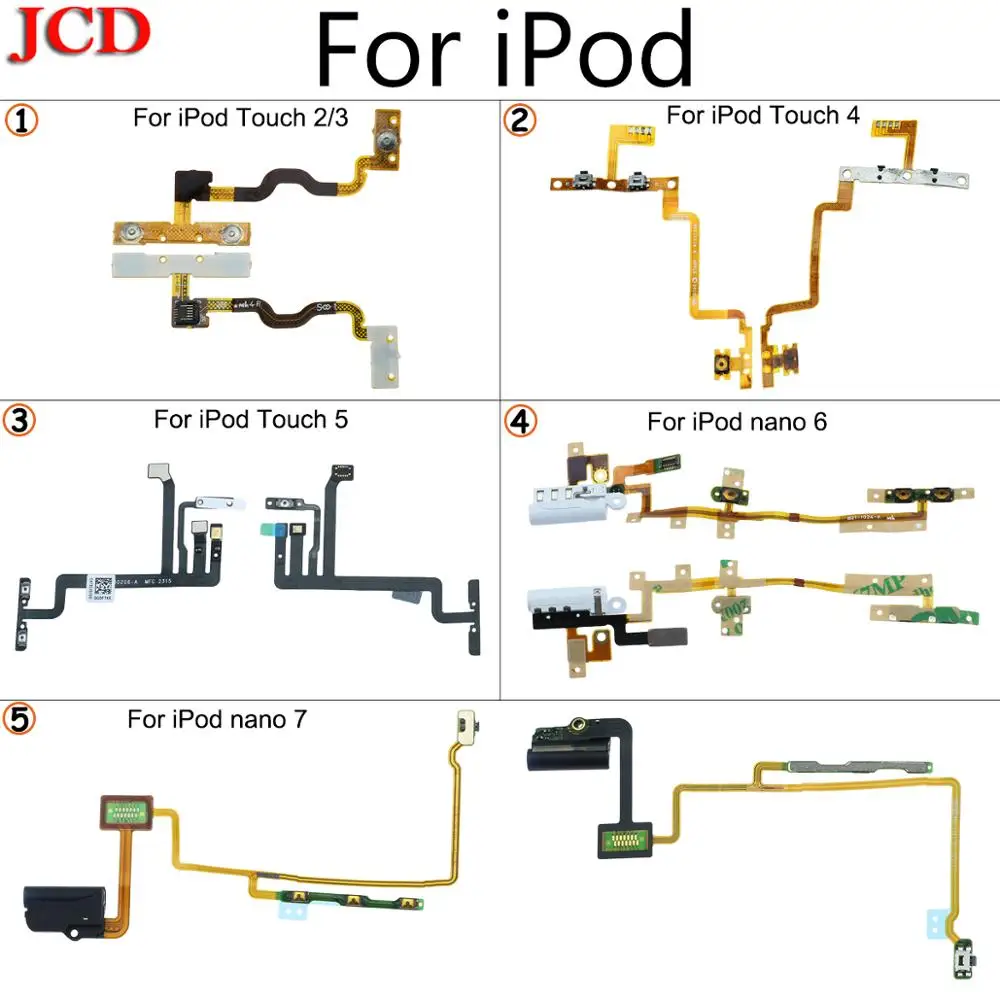

JCD Volume Button Power Switch On Off Button Flex Cable For iPod Touch 2 3 4 5 Up Down Button Replacement Part for iPod Nano 6 7