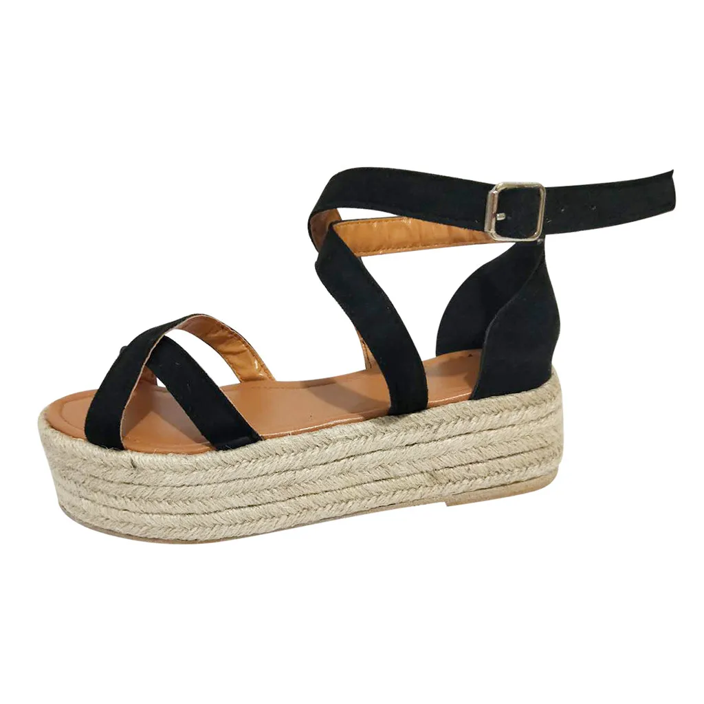 

Women Platform Ladies Wedge Pumps Straw Thick Bottom Ladies Roman Sandal new Spring Leisure Solid Color Sandal for travel Apr 22
