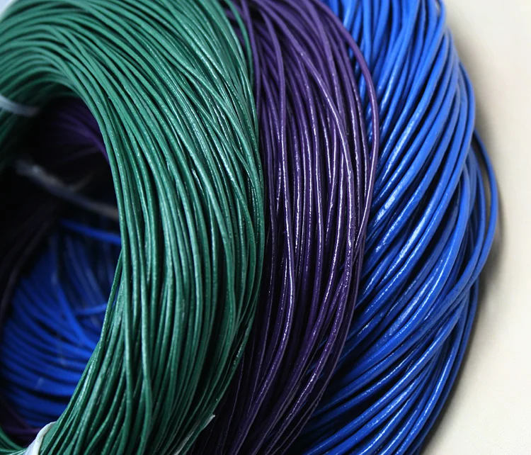 

1meter Genuine Leather Cord Jewelry findings Braided brown/blue/purple/red/black Round 2mm thickness for DIY bracelet necklace