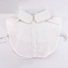 Элегантный женский полусвитер, рубашка, искусственный воротник, Питер Пэн, жемчуг, бисер, ложный съемный воротник, шифоновая блузка с лацканами, топы, аксессуары