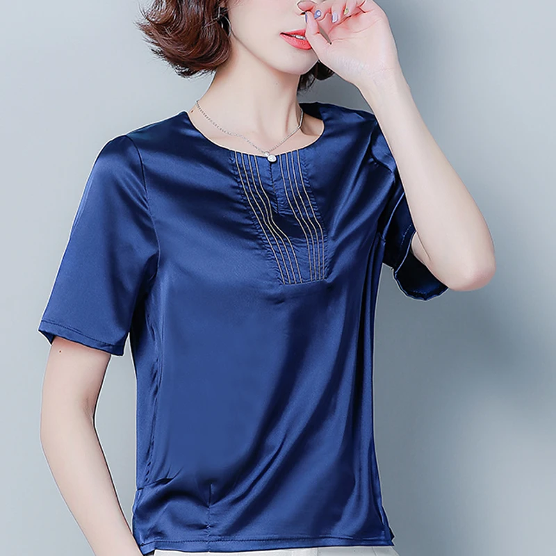 

2019 Summer New Short Sleeve women blouse O-Neck Solid Chiffon Lady Shirt Plus Size Loose women's clothing Tops