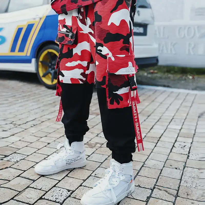 red and black camo pants mens